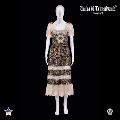 Pre-owned Amira Di Transilvania Women Clothing Summer Dress Fashion Brand Embroidered Black White Animal Print 1