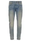 Amiri '3d Bones' Light Blue Jeans With 3d Detail On The Side And Logo Lettering On The Rear