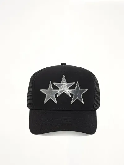 Amiri 3 Star Metallic Trucker Hat In Black