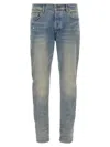Amiri '3d Bones' Light Blue Jeans With 3d Detail On The Side And Logo Lettering On The Rear In Blue