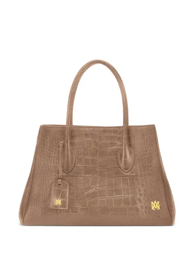 Amiri 40 Croc-effect Suede Tote Bag In Brown