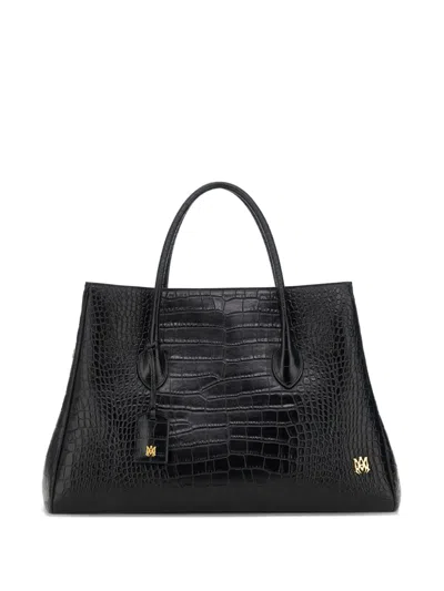 Amiri 50 Croc-embossed Leather Tote Bag In Black