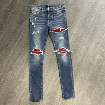 Pre-owned Amiri 74423  Mx1 (medium Wash/burgundy) In Blue