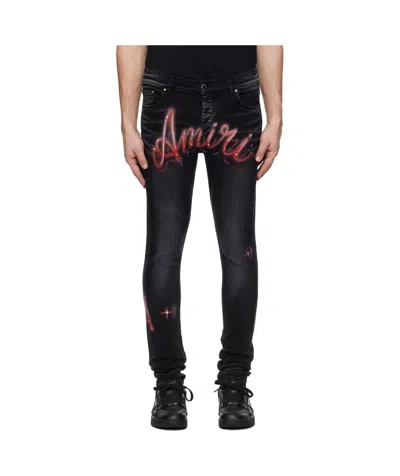 Amiri Airbrush Logo Skinny Jeans In Aged Black