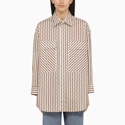 AMIRI ALABASTER STRIPED COTTON OVERSIZED SHIRT WITH CLASSIC COLLAR AND FRONT POCKETS