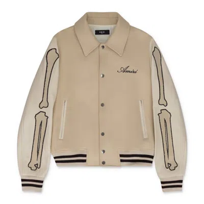 Amiri Alabaster Varsity Bones Bomber Jacket In Neutral