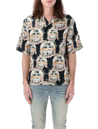 Amiri All Over Palm Bowling Shirt In Black Multicolor