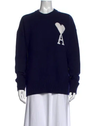 Pre-owned Amiri Ami Virgin Wool Graphic Print Sweater In Blue