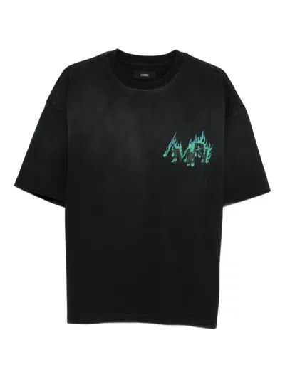 Amiri Crystal Flames Oversized Tee In Black