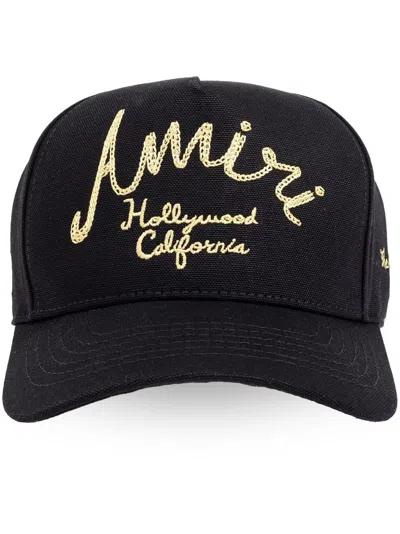 Amiri Hollywood Embroidered Cotton Canvas Baseball Cap In Black