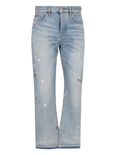 Amiri "painte" Straight Jeans In Light Blue Denim