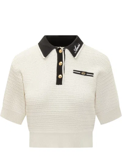 Amiri Polo Crop In Black And White Knitwear