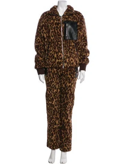 Pre-owned Amiri Animal Print Leather Trim Embellishment Set In Brown
