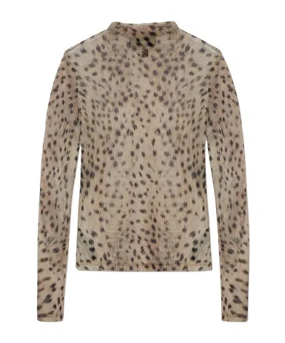 Amiri Animal-print Long-sleeve Top In Brown
