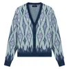 Amiri Argyle Mohair Blend Knit Cardigan In Blue