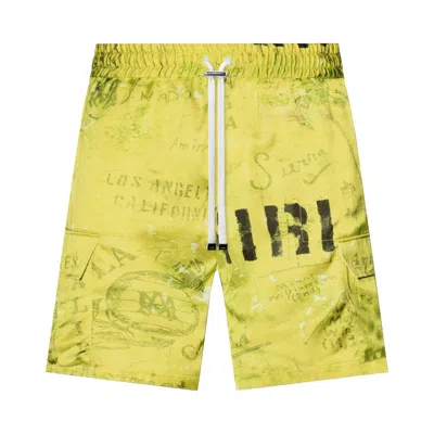 Pre-owned Amiri Army Stencil Cargo Short 'lime' In Green