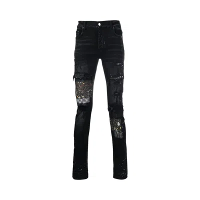 Pre-owned Amiri Artpatch Paint Checker Jeans 'aged Black' | Men's Size 36