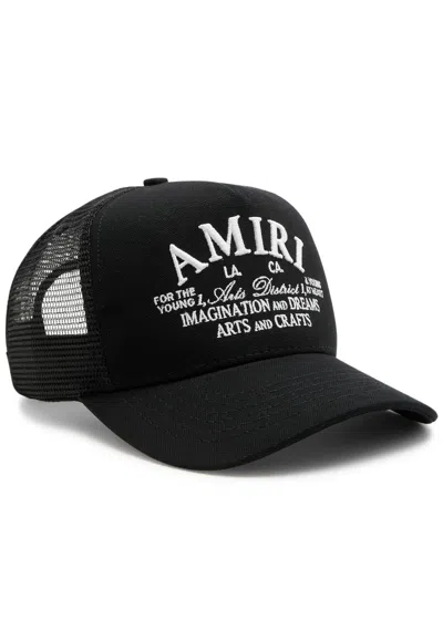 Amiri Arts District Logo Canvas Trucker Cap In Black
