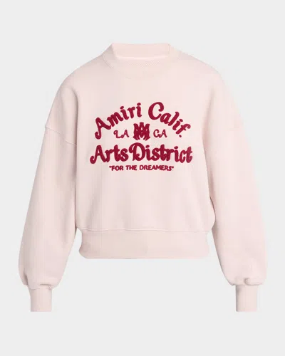 Amiri Arts District Logo Cropped Crewneck Sweatshirt In Pink