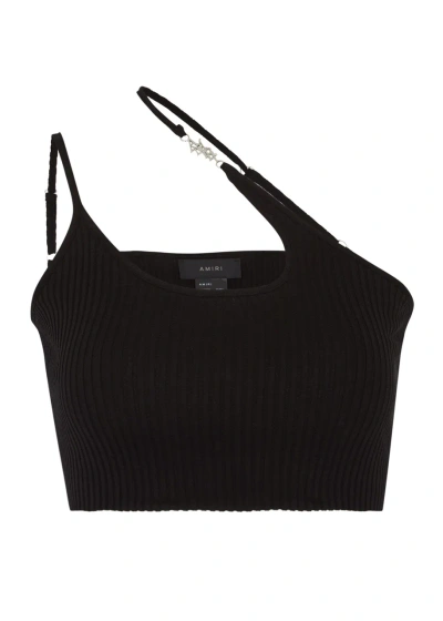 Amiri Asymmetric Knit Cropped Top In Black