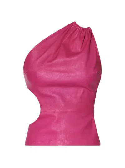 AMIRI AMIRI ASYMMETRIC LEATHER TANK FUCHSIA PINK