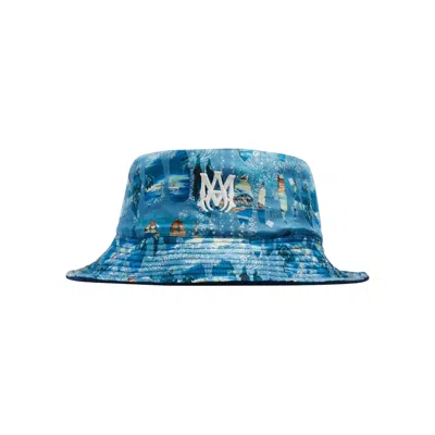 Pre-owned Amiri Bandana Aloha Silk Reversible Bucket Hat 'teal' | Men's Size Onesize In Blue