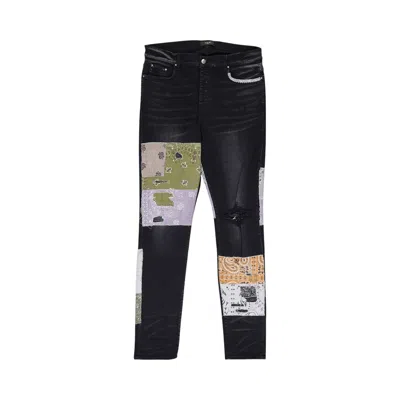 Pre-owned Amiri Bandana Art Patch Skinny Jeans 'black' | Men's Size 40