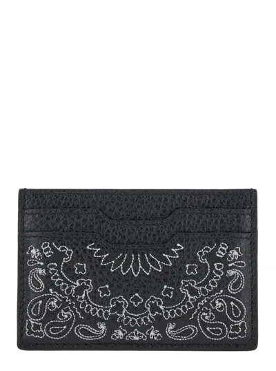 Amiri Bandana Black Card-holder With Embroidered Bandana Motif In Leather Man