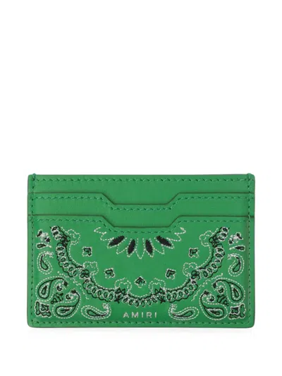 Amiri Bandana Embroidered Card Holder In Green