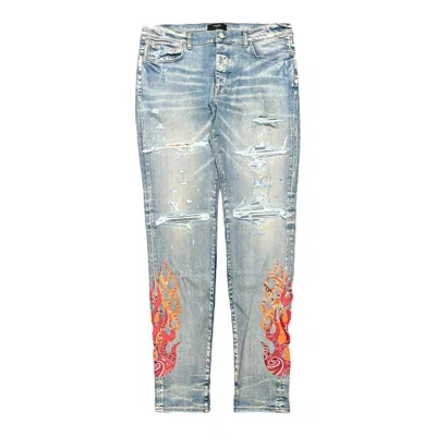 Pre-owned Amiri Bandana Flame Jeans Clay Indigo Orange In Black