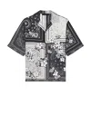 Amiri Black And White Bowling Shirt With Floral Bandana Print In Black