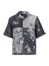 Amiri Black And White Bowling Shirt With Floral Bandana Print In Black