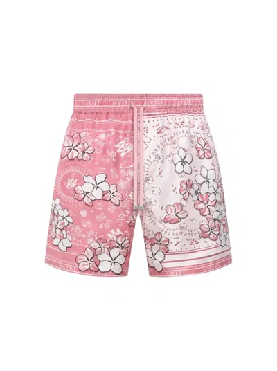 Amiri Bandana Floral Shorts Flamingo Pink