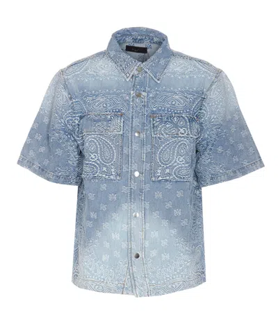 blue cheese dressing without buttermilk Stretch Cotton Bandana Print Cerie Shirt Blue & White Print