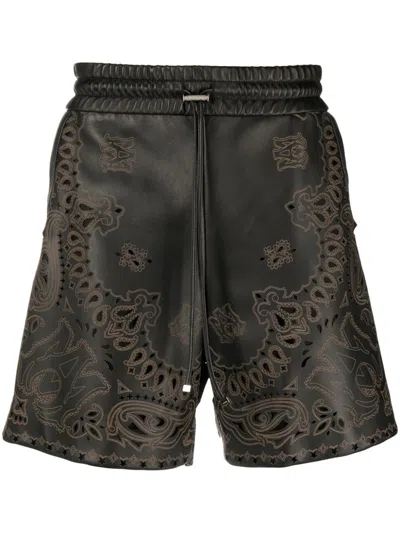 Amiri Leather Bandana Shorts In Black