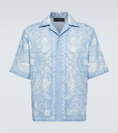 Amiri Bandana Linen And Cotton Bowling Shirt In Blue