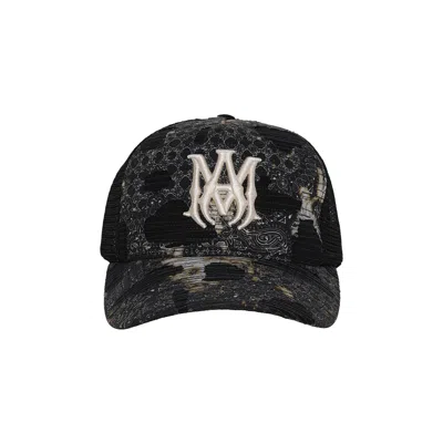 Pre-owned Amiri Bandana Repair Trucker Hat 'black' | Men's Size Onesize