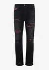 Amiri Leather Bandana Repaired Slim Jeans Men In Black