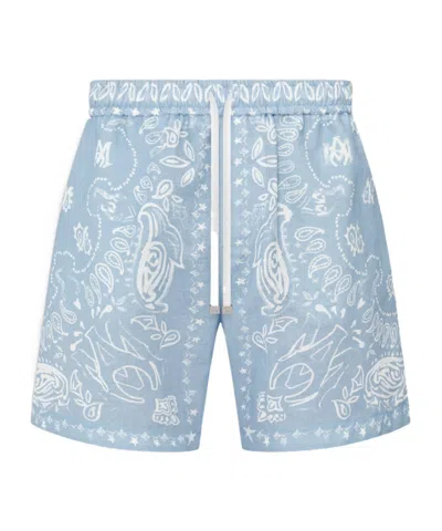 Amiri Bandana Watercolor Shorts In Blue