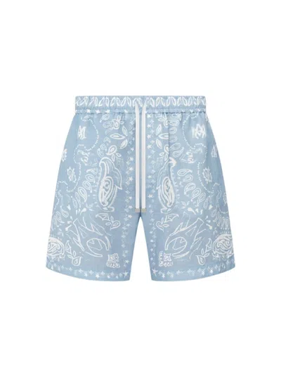 Amiri Bandana Watercolor Shorts Cerulean In Blue