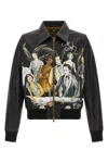 Amiri Graphic Print Leather Jacket With Collared Neck In Black