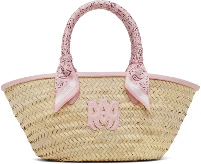 Amiri Beige & Pink Ma Raffia Micro Tote
