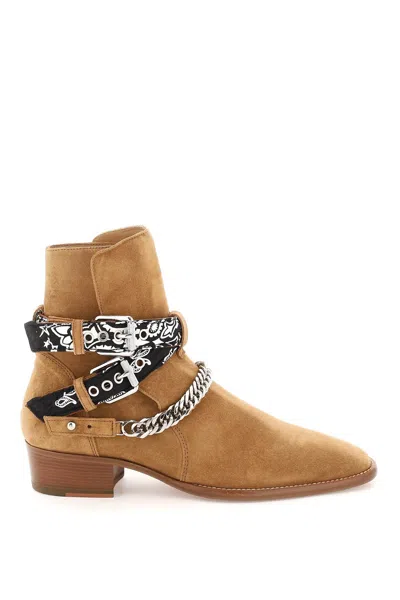 Amiri Beige Suede Buckle Boots With Bandana Ankle Straps For Men