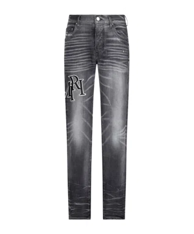 Amiri Embroidered Skinny Jeans In Gray