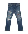 Amiri Thrasher Slim-fit Distressed Croc-effect Leather-trimmed Panelled Jeans In Blue