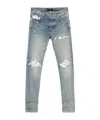 Amiri Light Blue Jeans With Ribbed Details On The Front And Logo Patch On The Rear In Denim Man In Gray