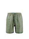 Amiri Staggered Logo Houndstooth Bermuda Shorts In Green
