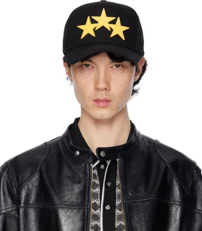 Amiri Black 3 Star Canvas Cap In Black Champagne