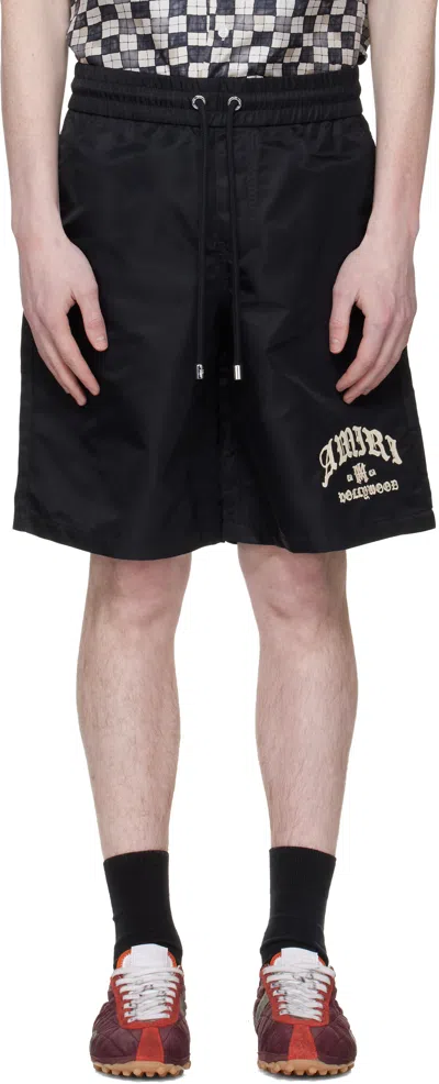 Amiri Hollywood Logo Shorts Elastic Waistband Pockets In Black