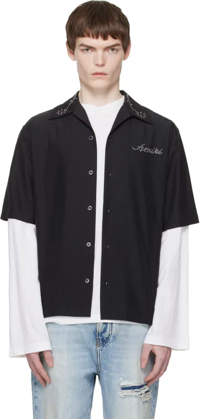 Amiri Rhinestone Logo Short-sleeve Shirt In Black